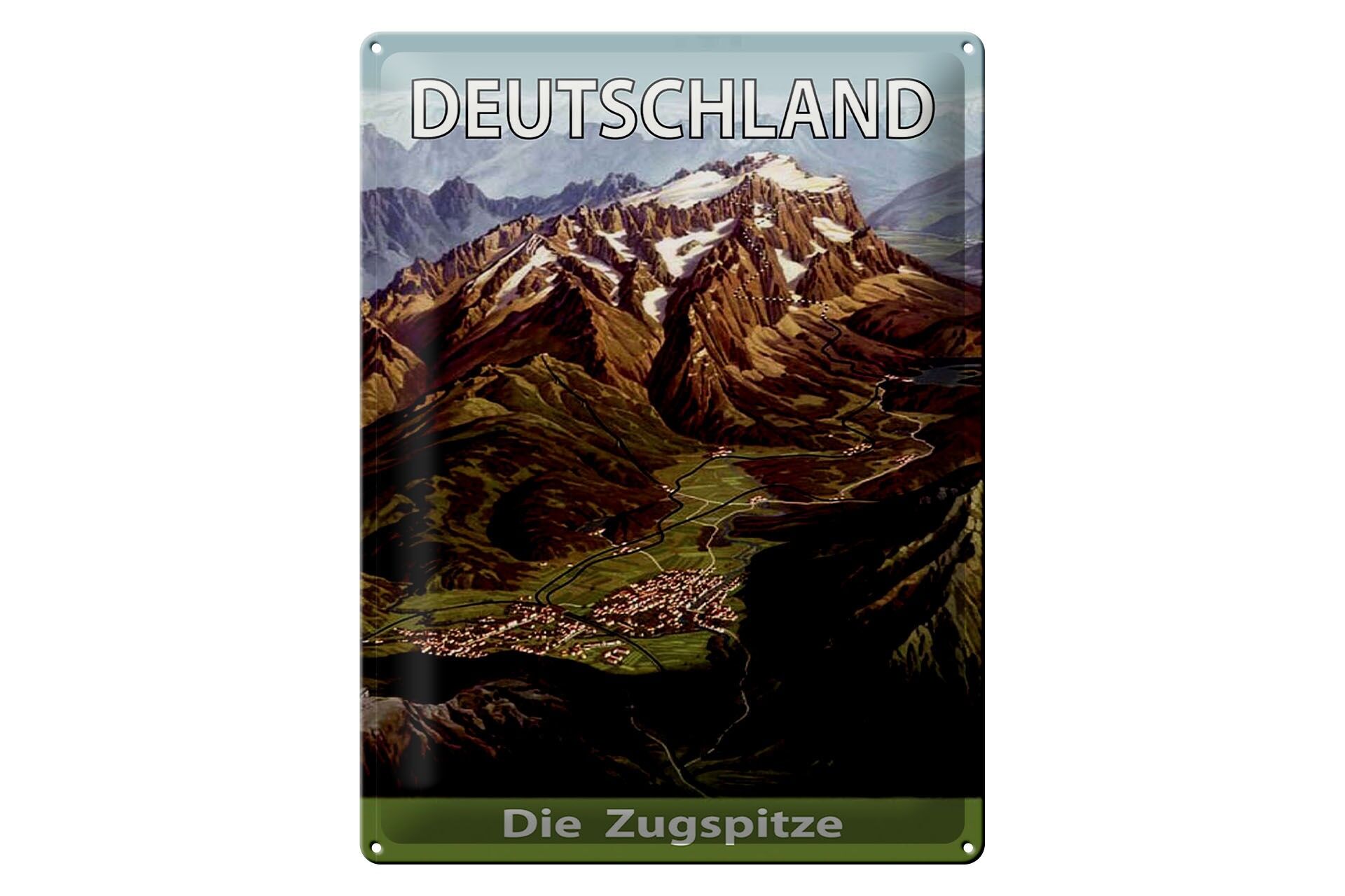 Metal sign for travel, 30x40 cm, Germany, The Zugspitze mountain landscape, decorative sign