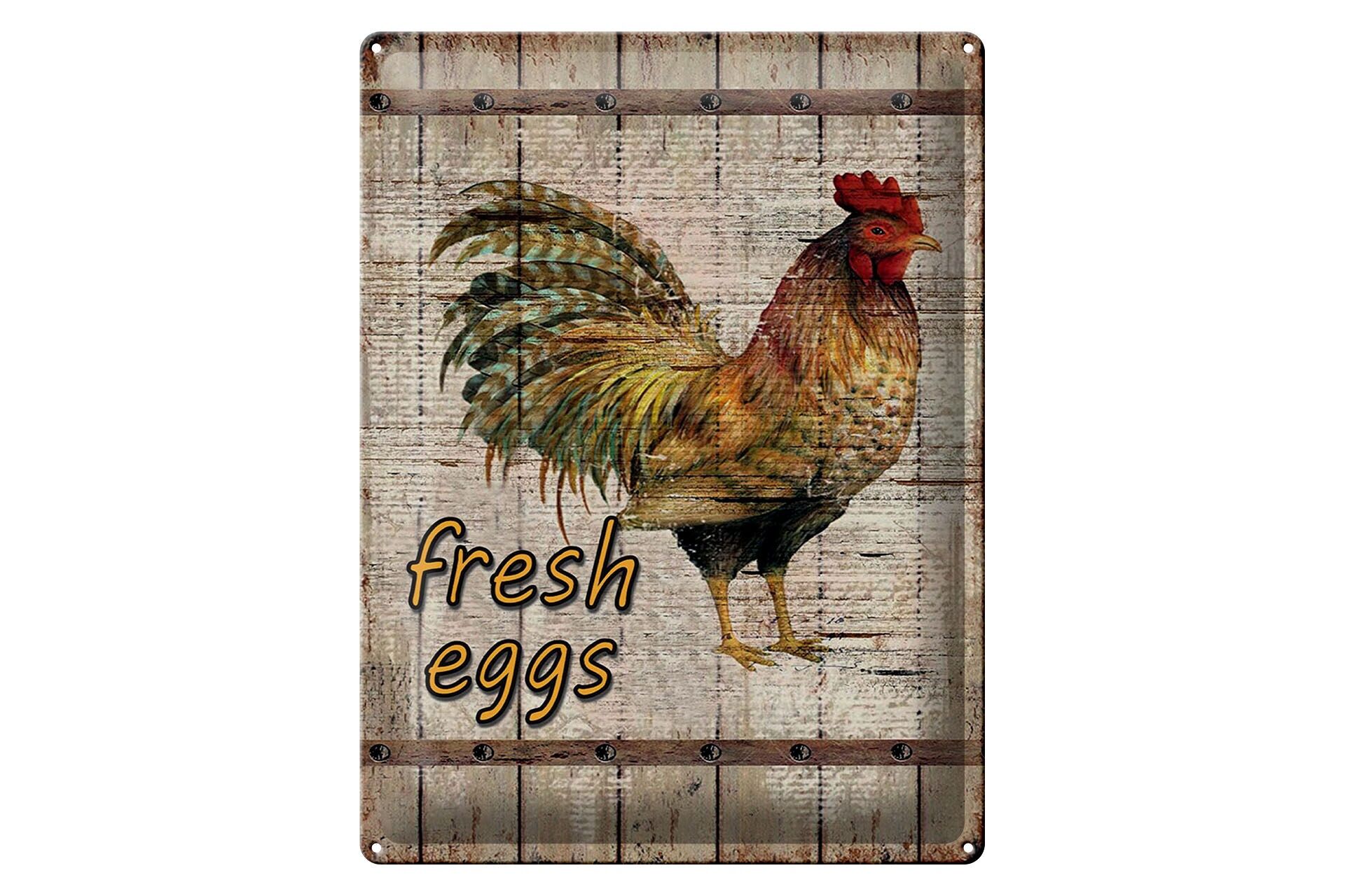 Metal sign, 30x40 cm, Fresh eggs, Rooster, Advertising, Decorative sign