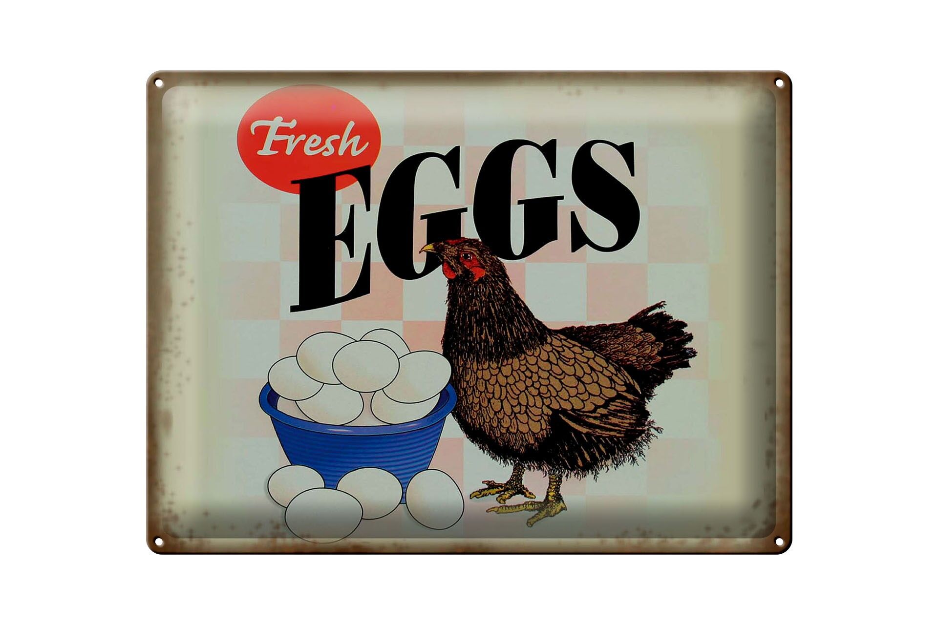 Metal sign, 30x40 cm, advertisement, Fresh eggs, rooster, eggs, decorative sign
