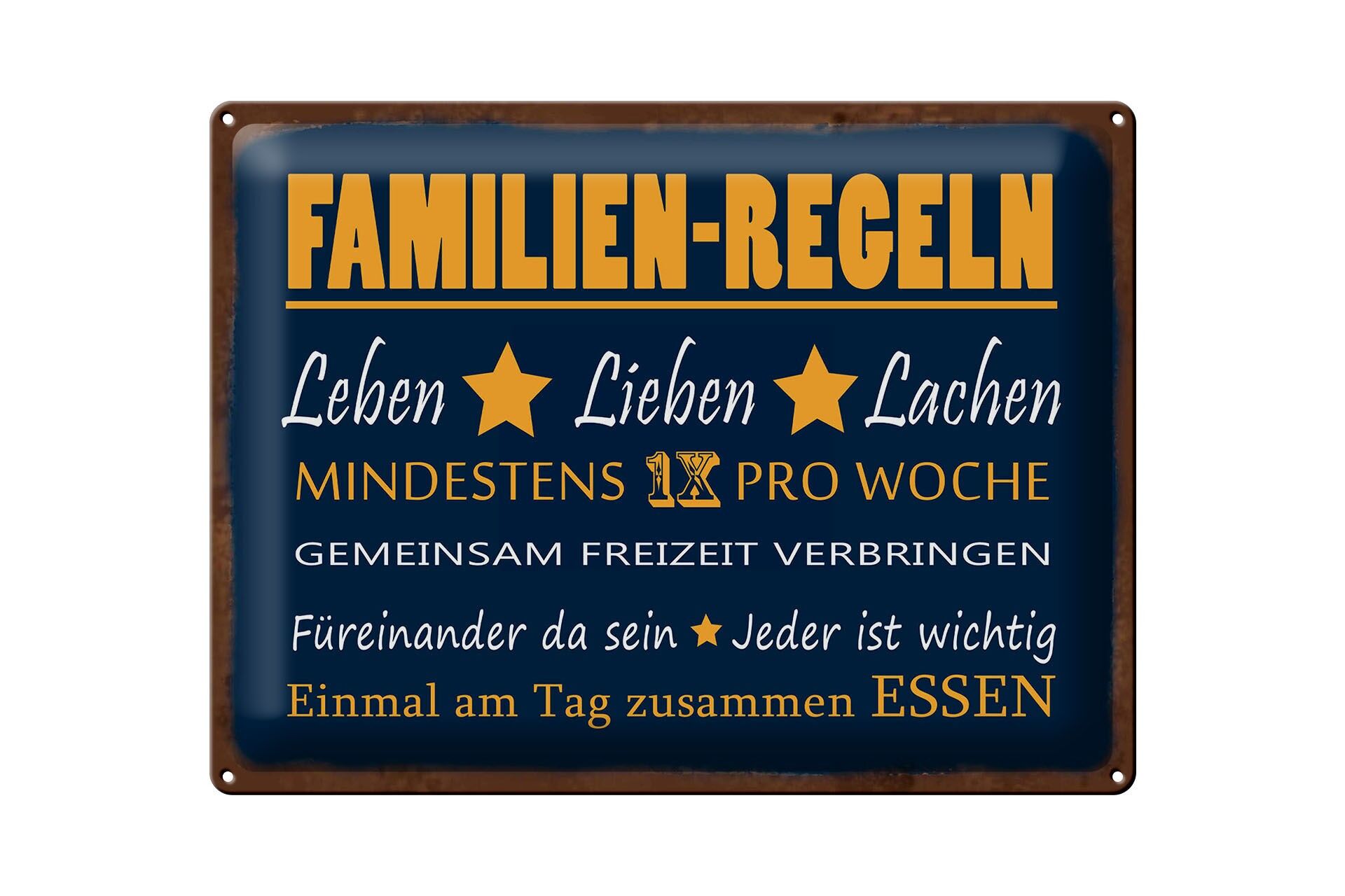 Blechschild Spruch 30x40 cm Familien Regeln Einmal zusammen essen Deko Schild