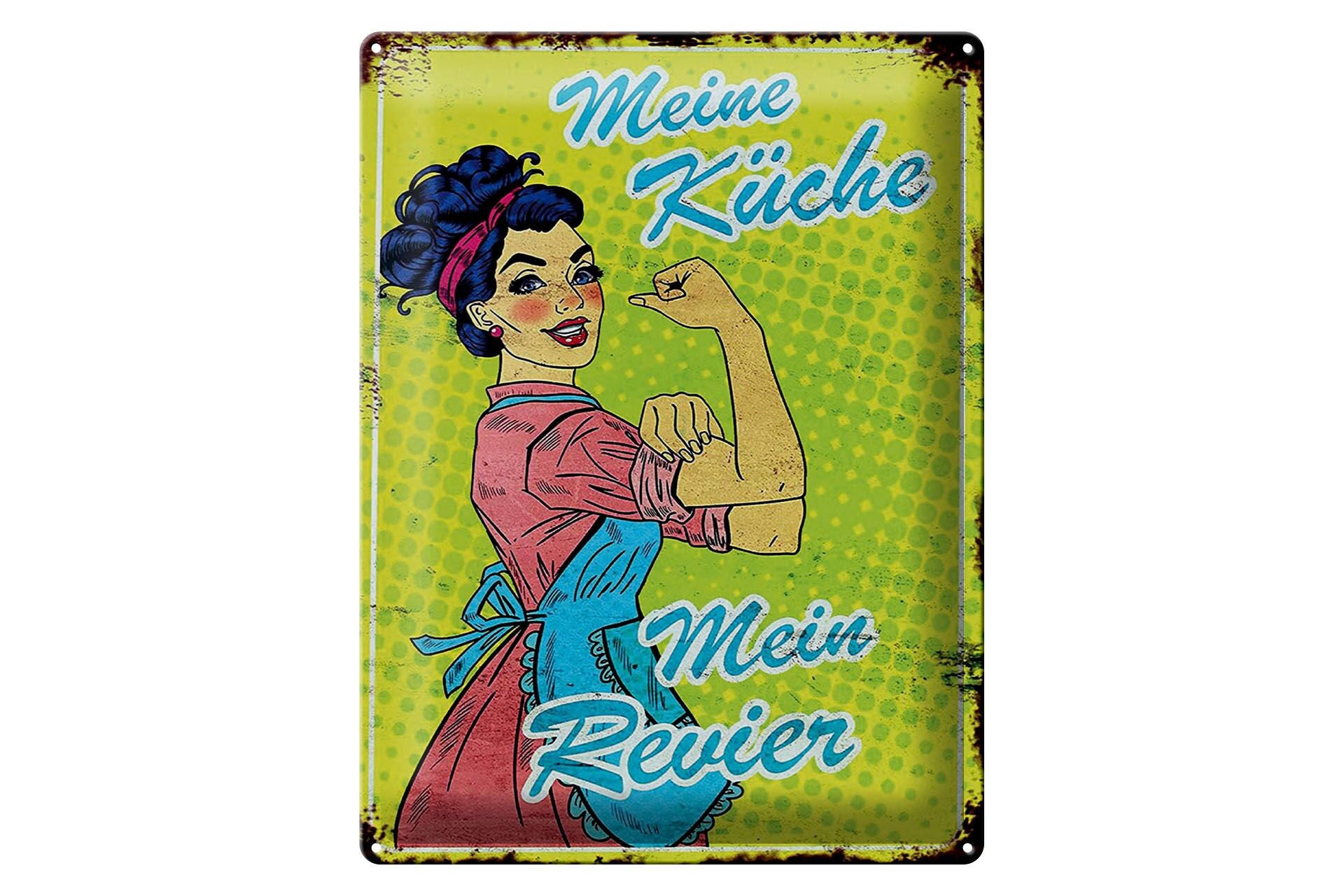Blechschild Spruch 30x40 cm Meine Küche mein Revier Retro Deko Schild