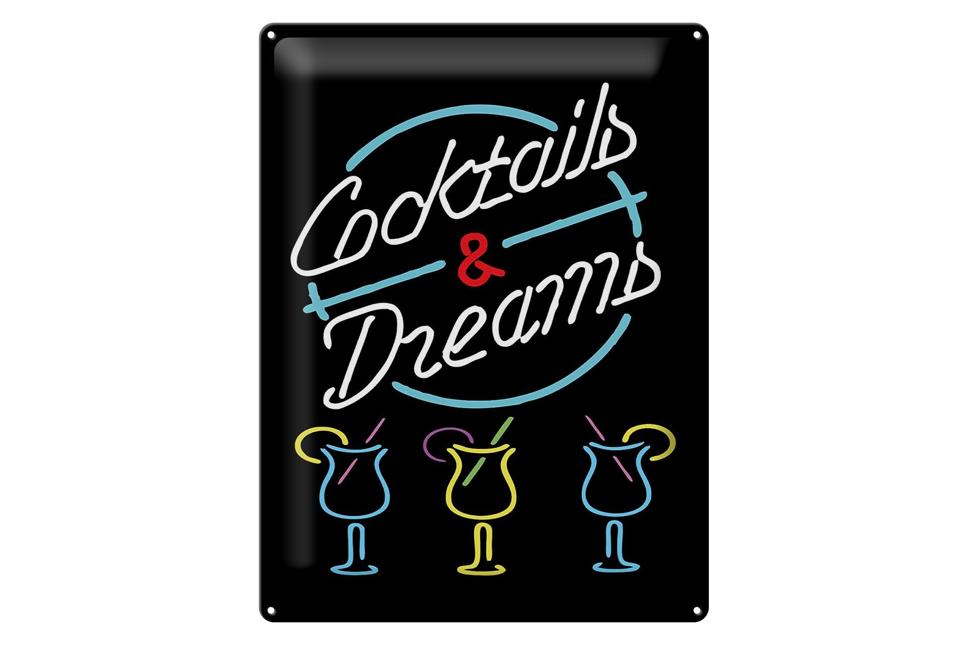 Blechschild Reklame 30x40 cm Cocktails and dreams Neonoptik Deko Schild