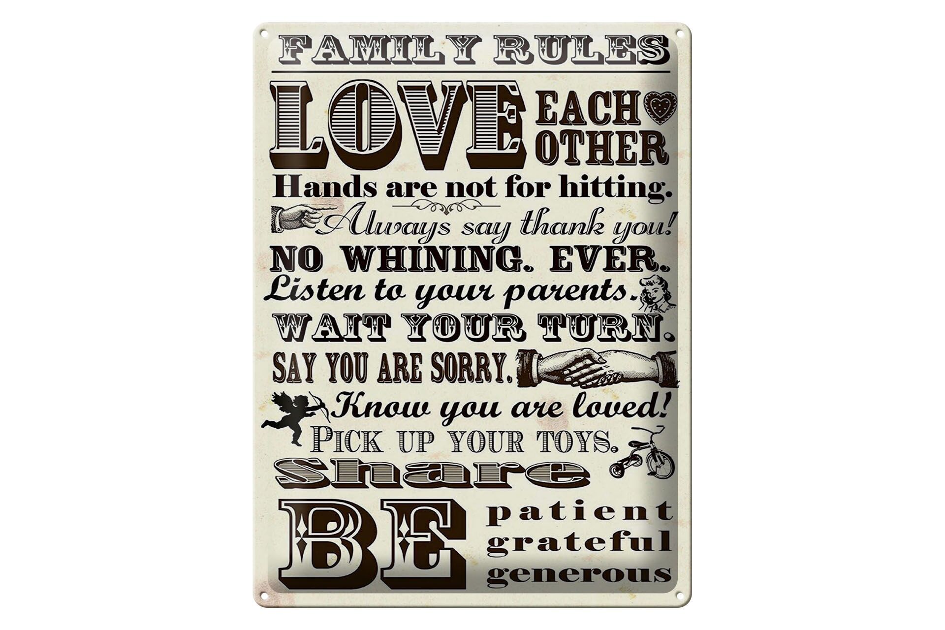 Blechschild Spruch 30x40 cm family rules love each other Deko Schild