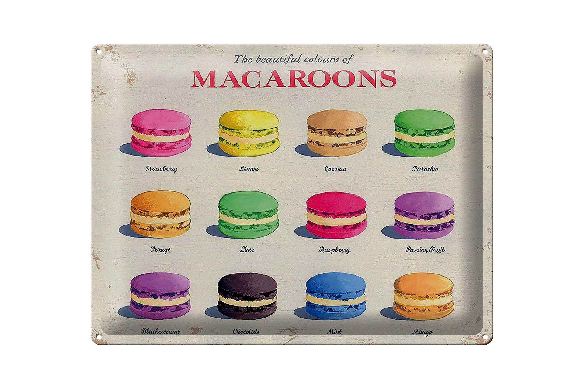 Blechschild Backen 30x40 cm The beautiful colours of Macaroons Deko Schild