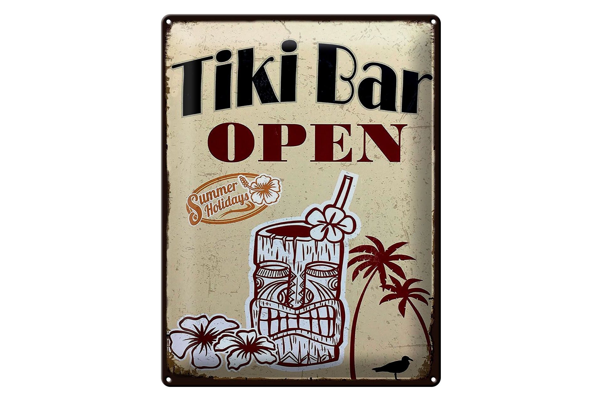 Letrero metálico publicitario, 30x40 cm, Tiki Bar abierto, cartel decorativo