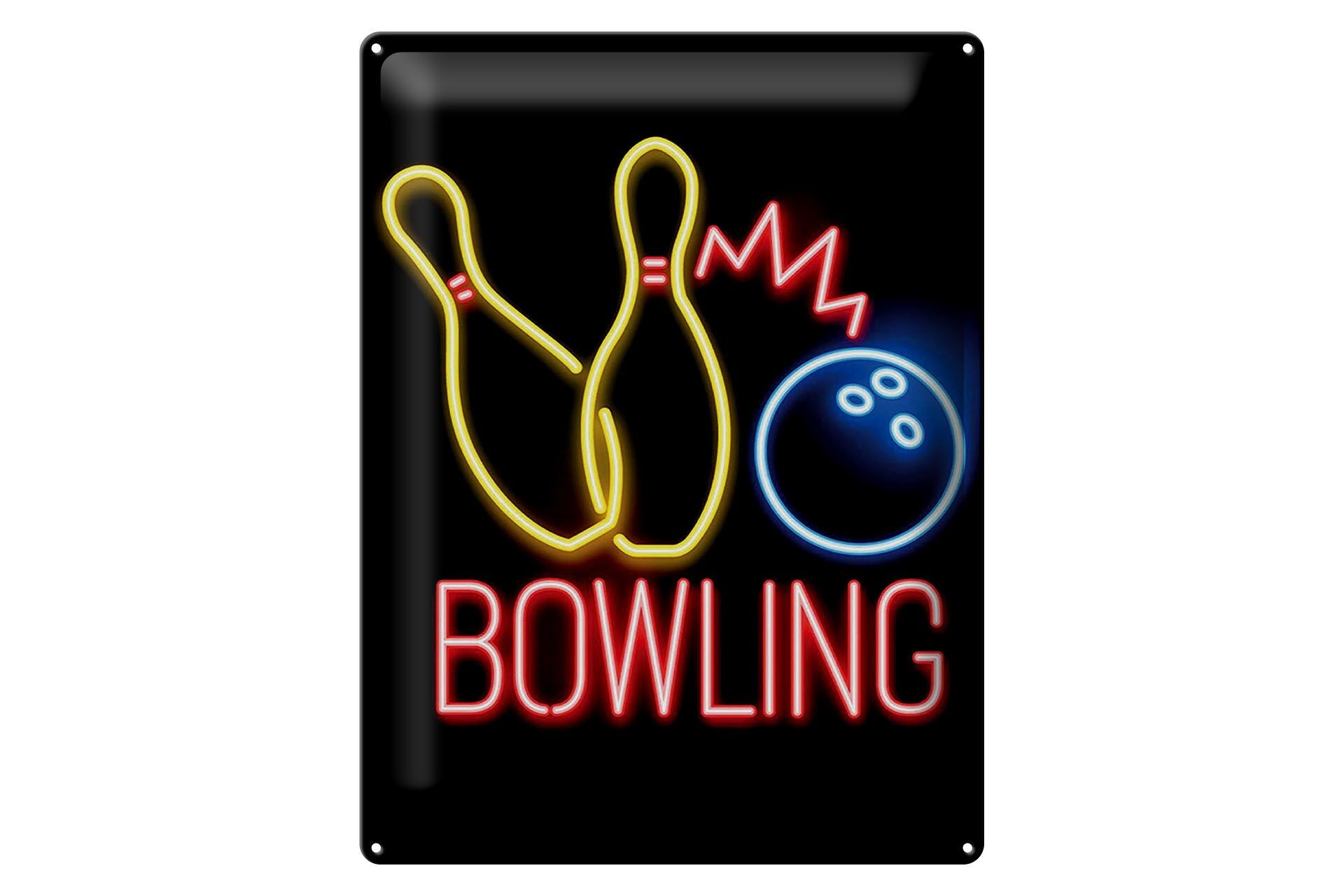 Blechschild Reklame 30x40 cm Bowling Neonoptik Deko Schild