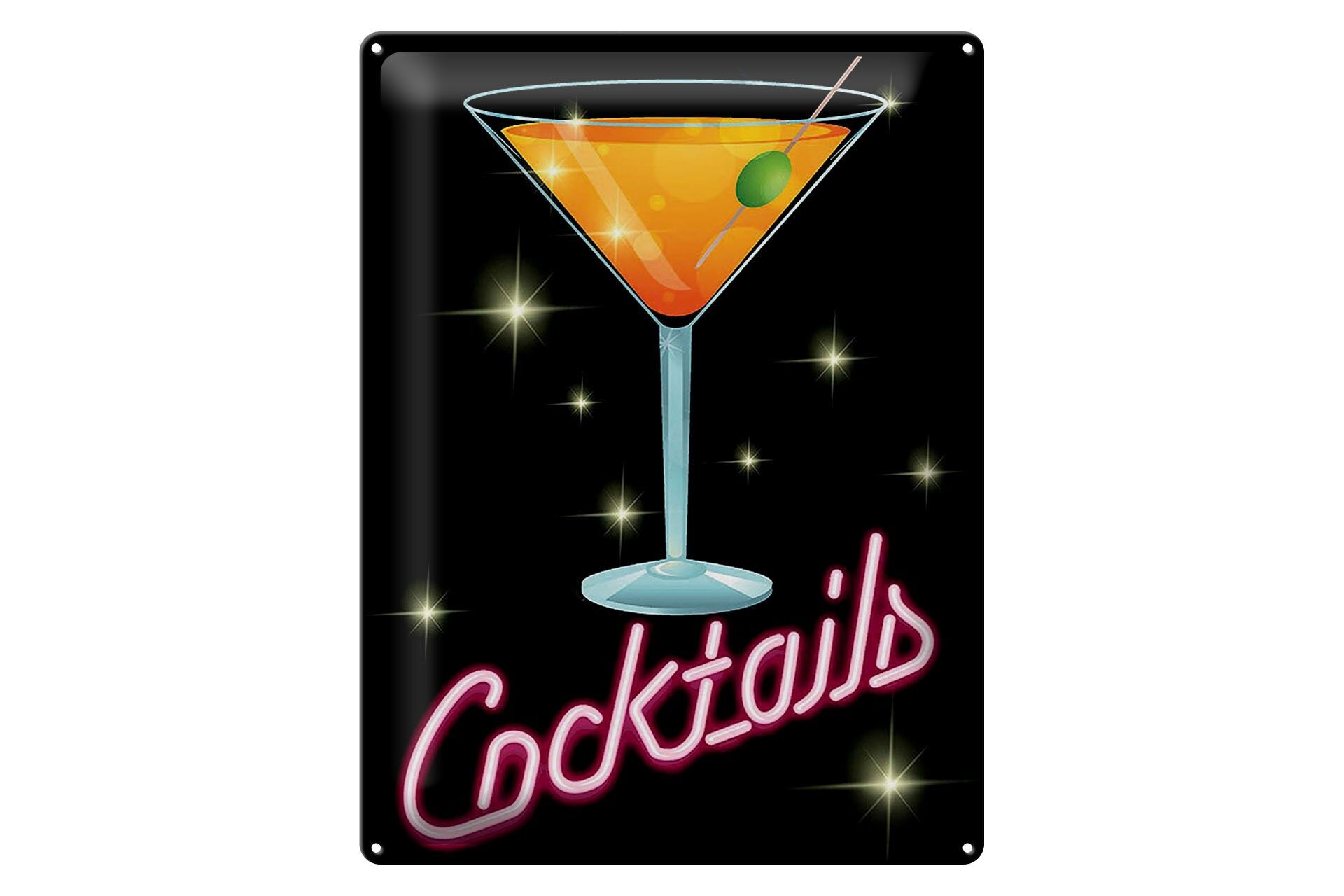 Blechschild Reklame 30x40 cm Cocktails Neonoptik Deko Schild