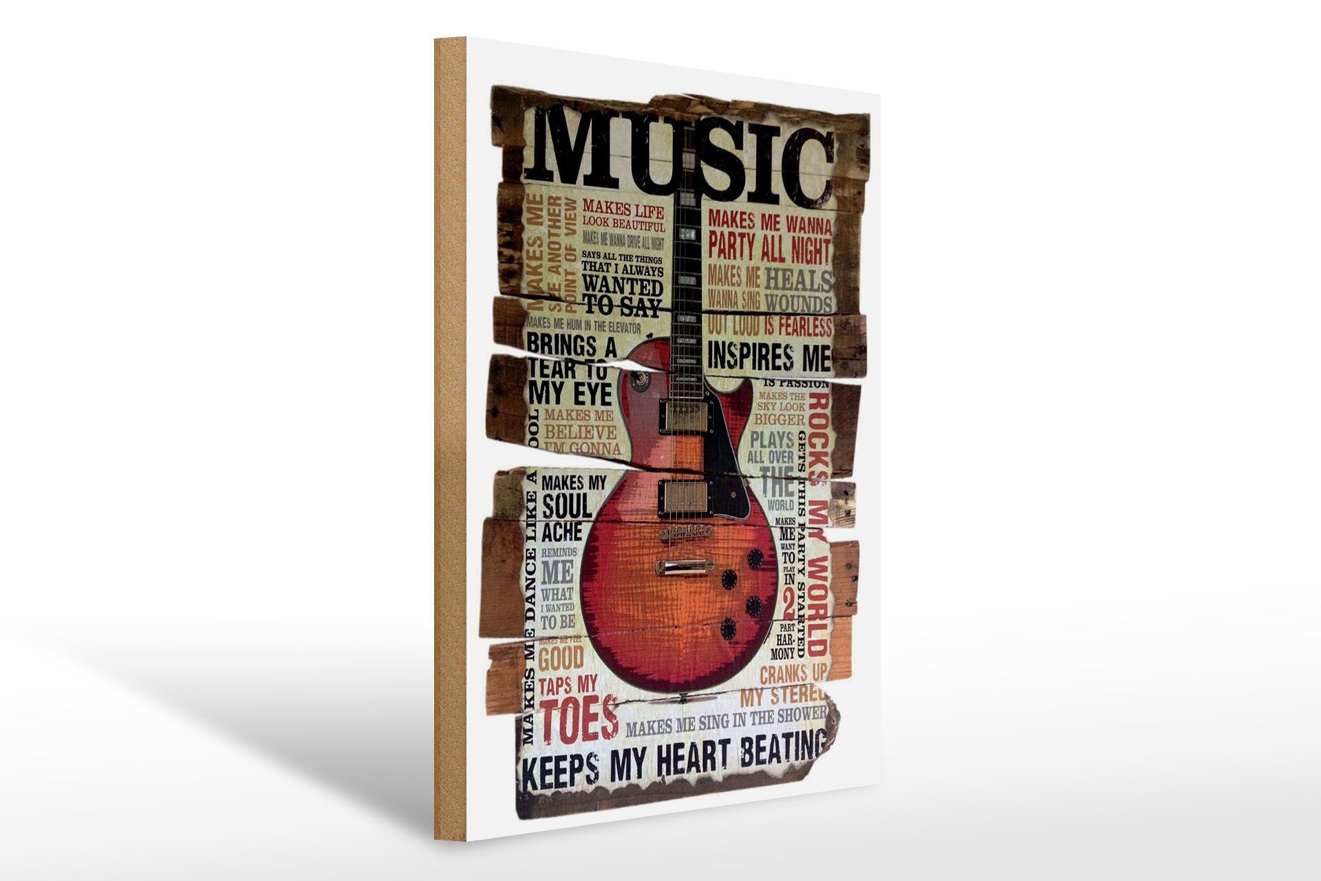 Holzschild Spruch 30x40 cm Gitarre keep my heart beating Deko Schild