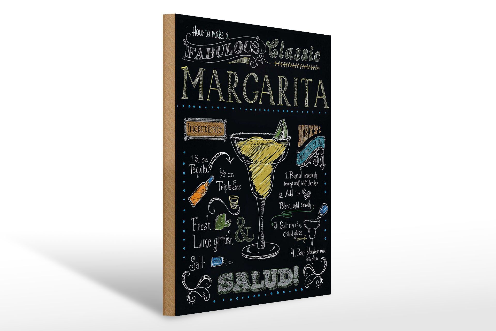 Holzschild Cocktail 30x40 cm Classic Margarita Rezept Tafeloptik Deko Schild