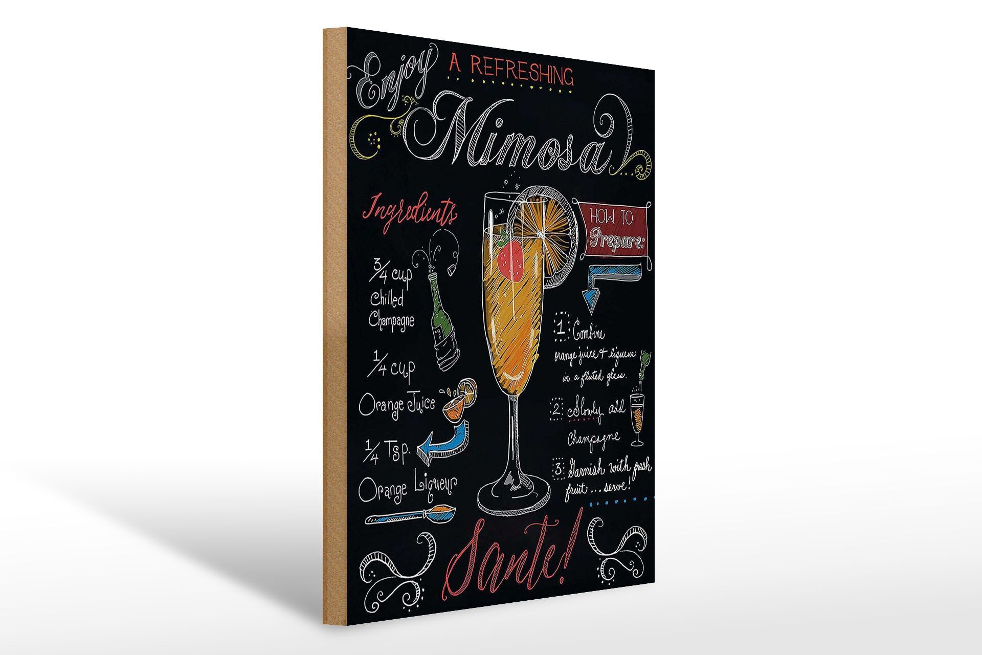 Holzschild Cocktail 30x40 cm Enjoy Mimosa Rezept Tafeloptik Deko Schild