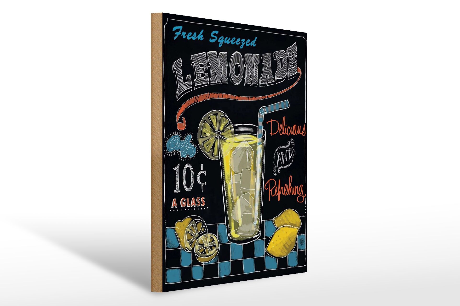 Holzschild Hinweis 30x40 cm Fresh sqeezed Lemonade Tafeloptik Deko Schild