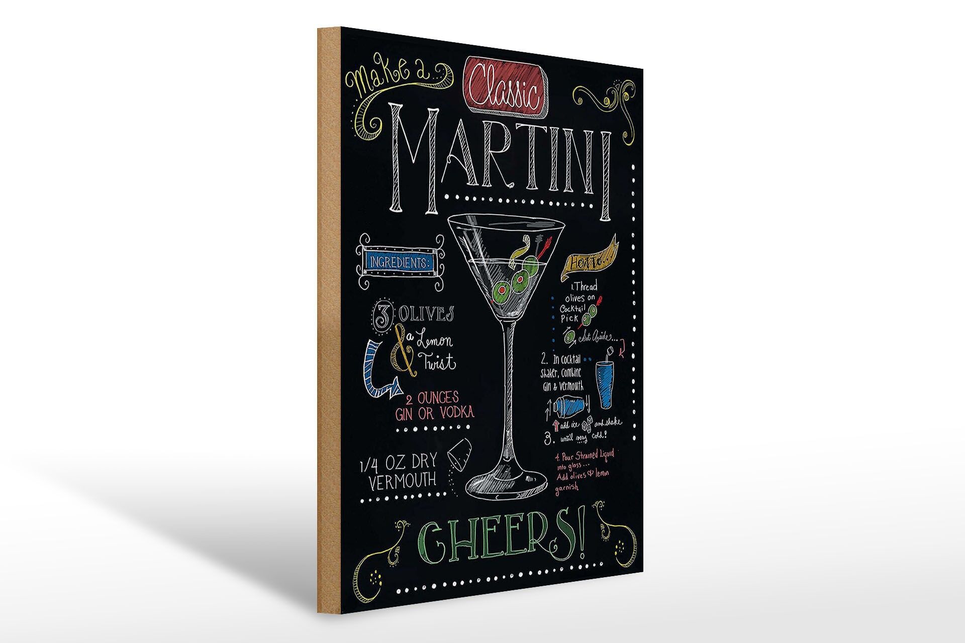 Holzschild Cocktail 30x40 cm Classic Martini Rezept Tafeloptik Deko Schild