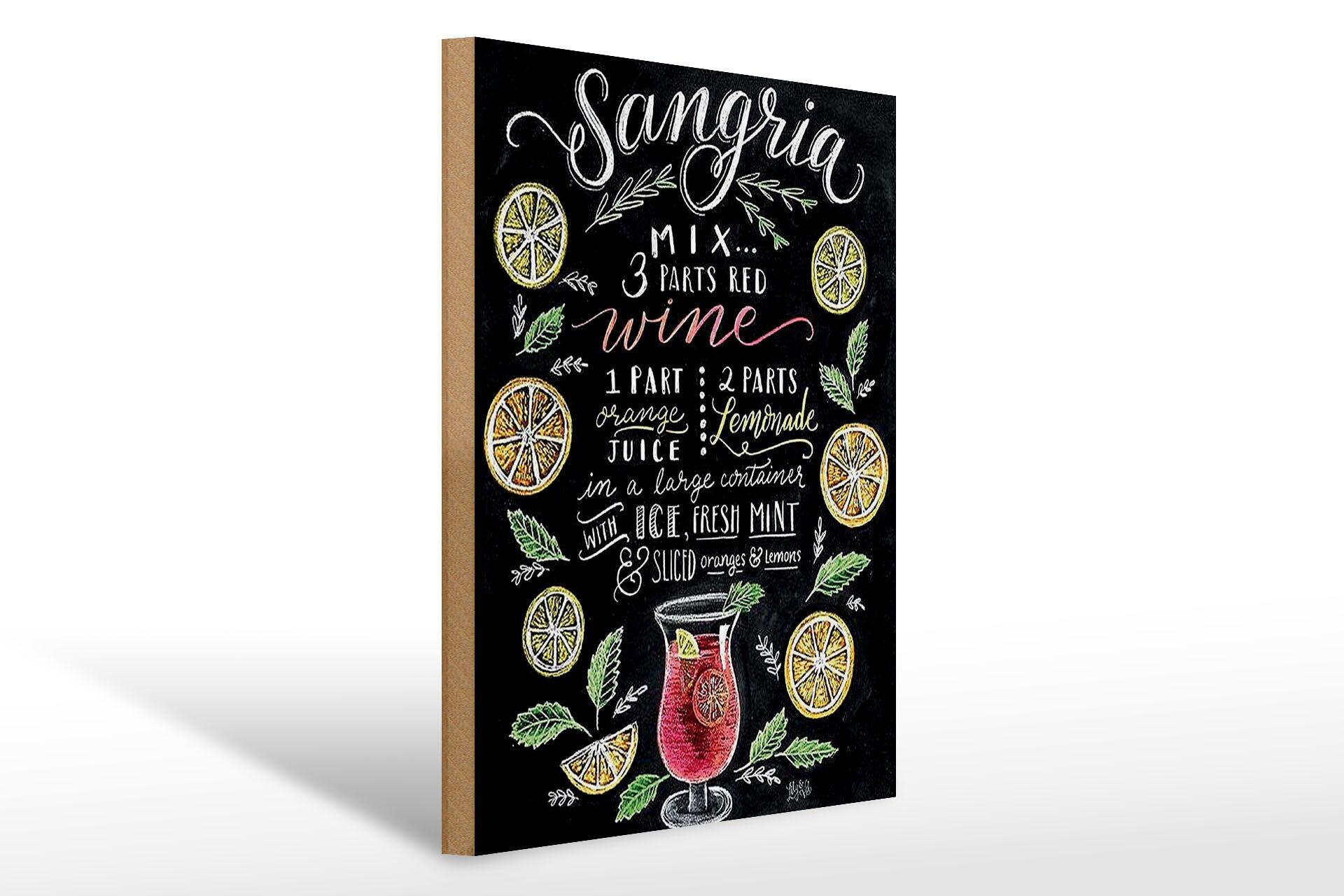 Holzschild Cocktail 30x40 cm Sangria Rezept Tafeloptik Deko Schild