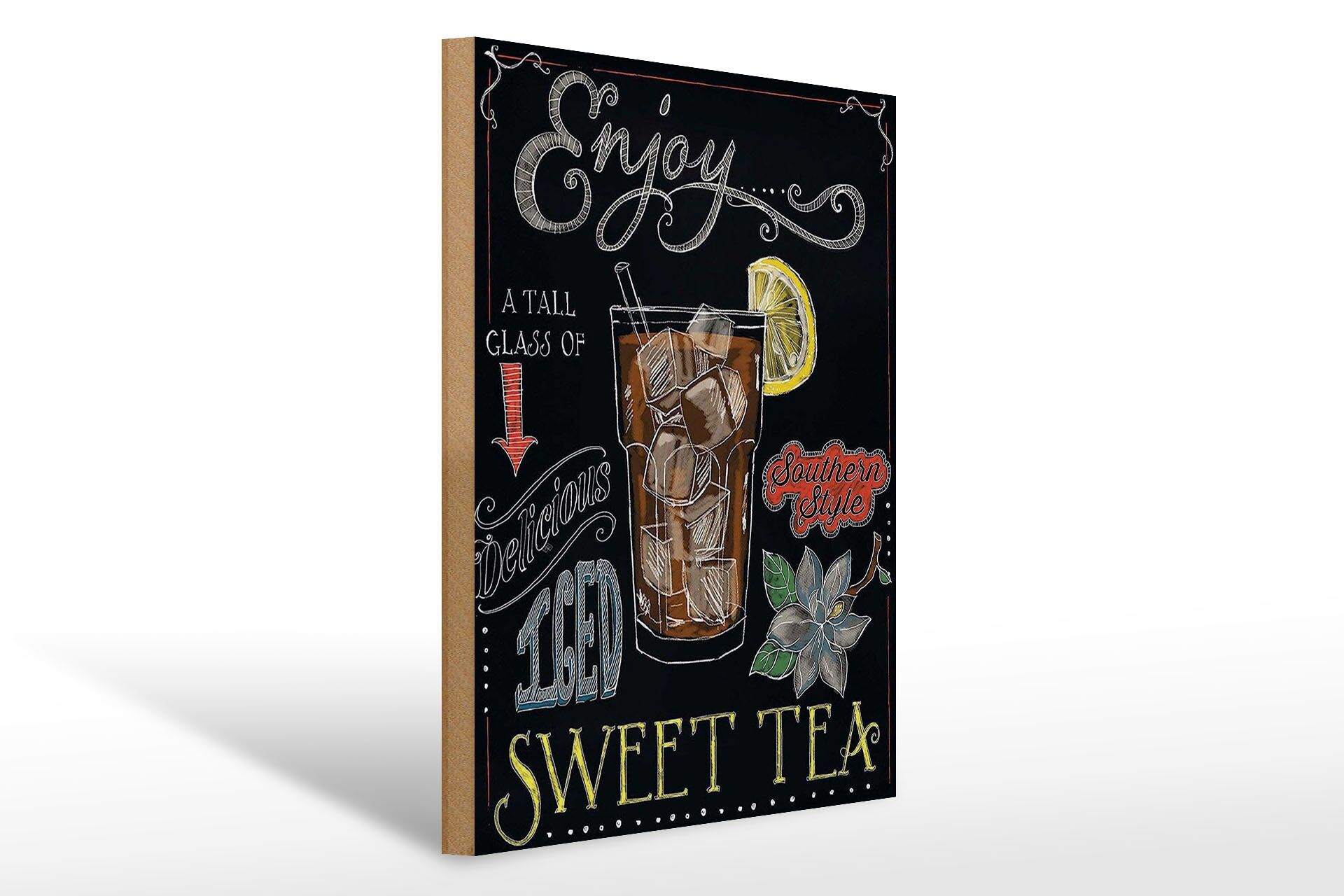 Holzschild Cocktail 30x40 cm Enjoy Sweet Iced Tea Tafeloptik Deko Schild