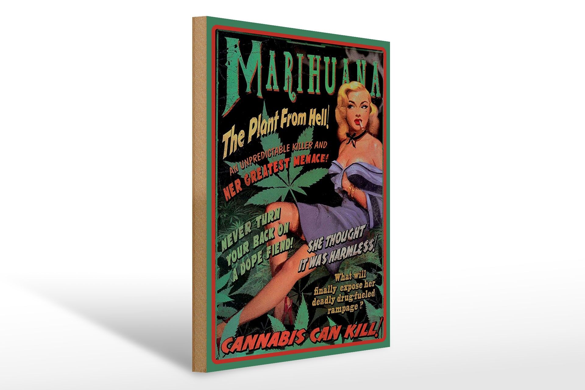 Holzschild Spruch 30x40 cm Marijuana The plant from hell Deko Schild