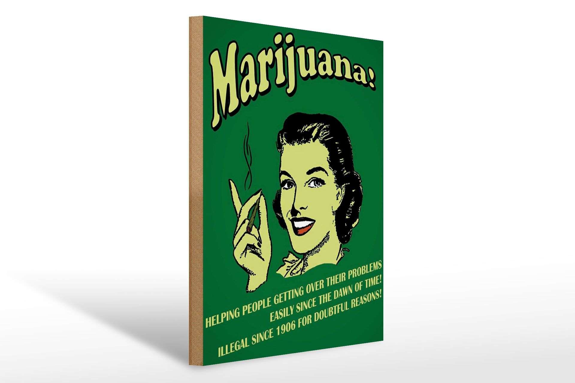 Holzschild Spruch 30x40 cm Marijuana Helping people getting over Deko Schild