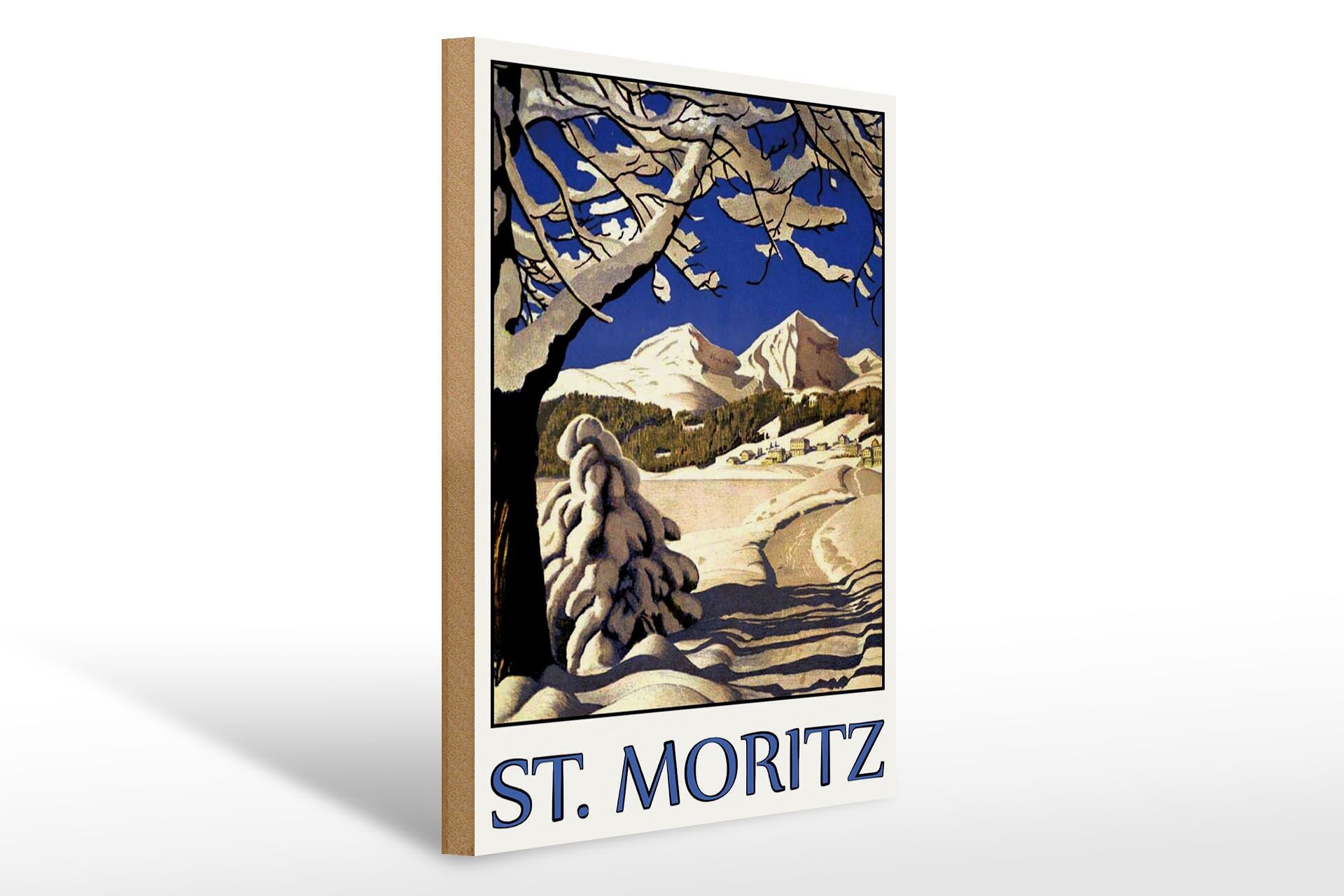 Letrero de madera "Viajes" 30x40 cm pza.Letrero decorativo con árboles de Moritz y montañas nevadas