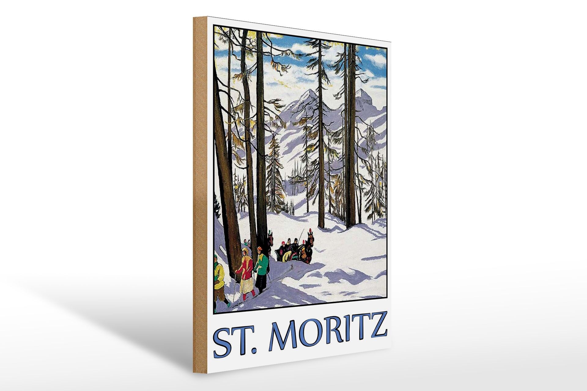 Letrero de madera "Viajes" 30x40 cm pza.Letrero decorativo de nieve con carruaje de esquiadores de Moritz