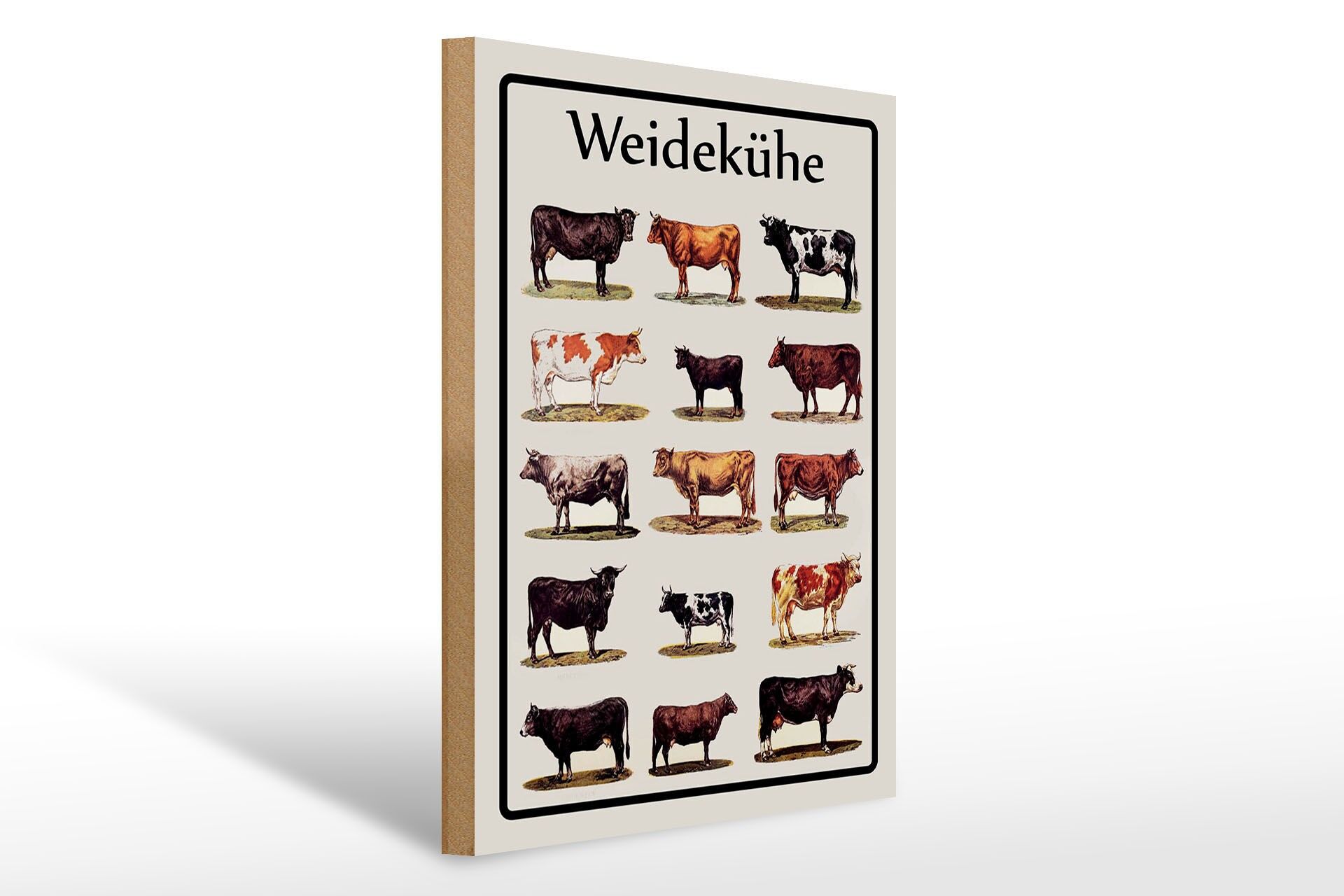 Letrero de madera, animales, 30x40 cm, vacas pastando, exposición pictórica, letrero decorativo