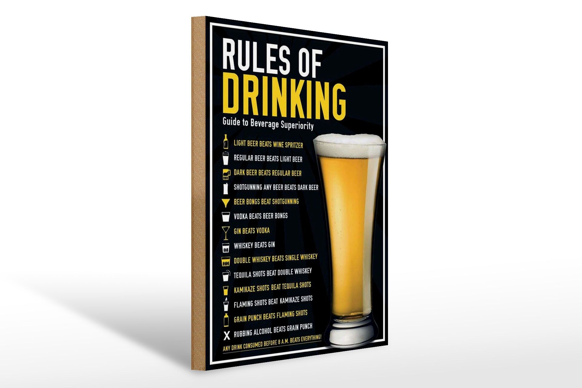 Letrero de madera "Alcohol" 30x40 cm, Reglas de consumo, Letrero decorativo para vaso de cerveza