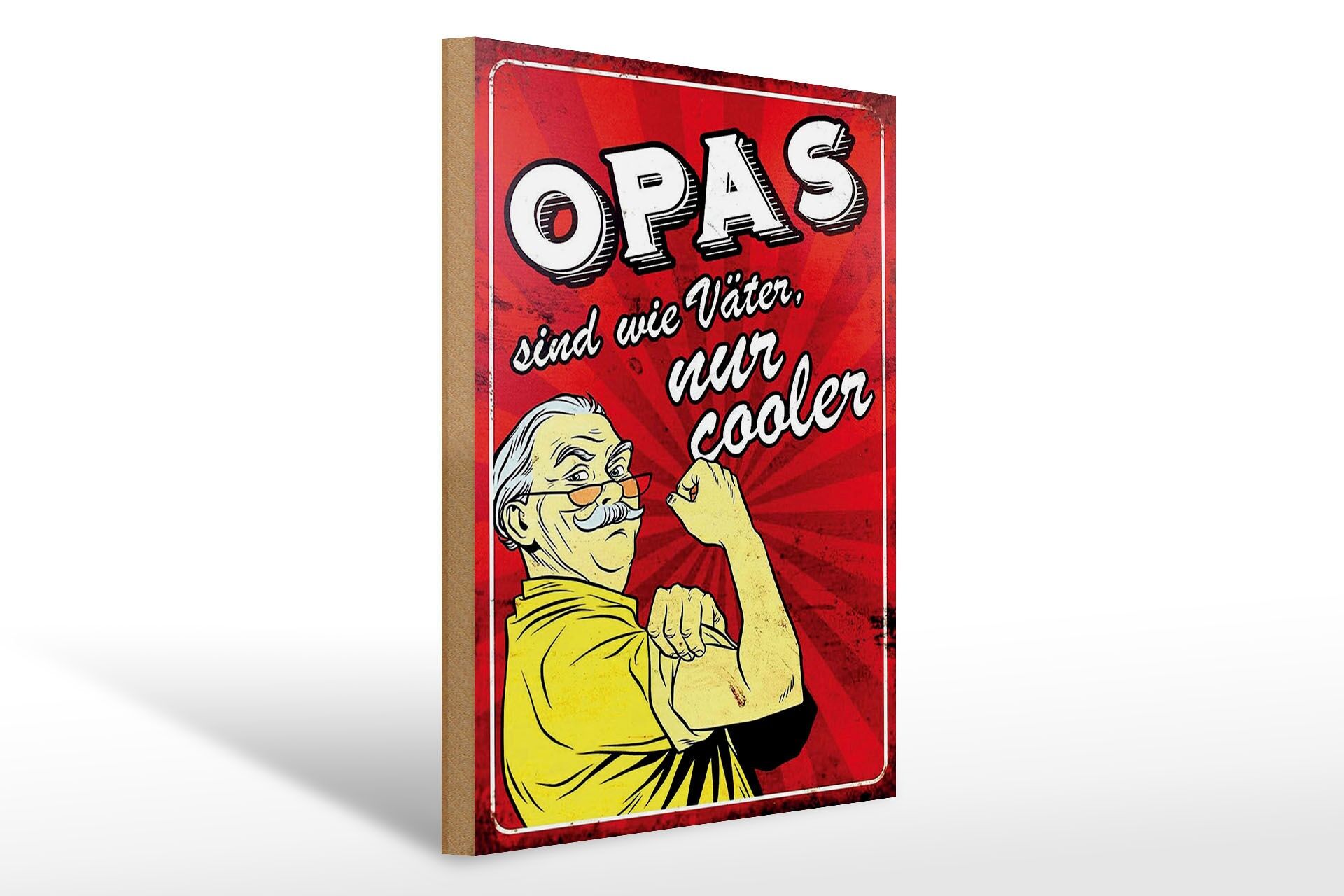 Letrero de madera con frase, 30 x 40 cm: «Los abuelos son como los padres, solo que más geniales». Letrero decorativo rojo.