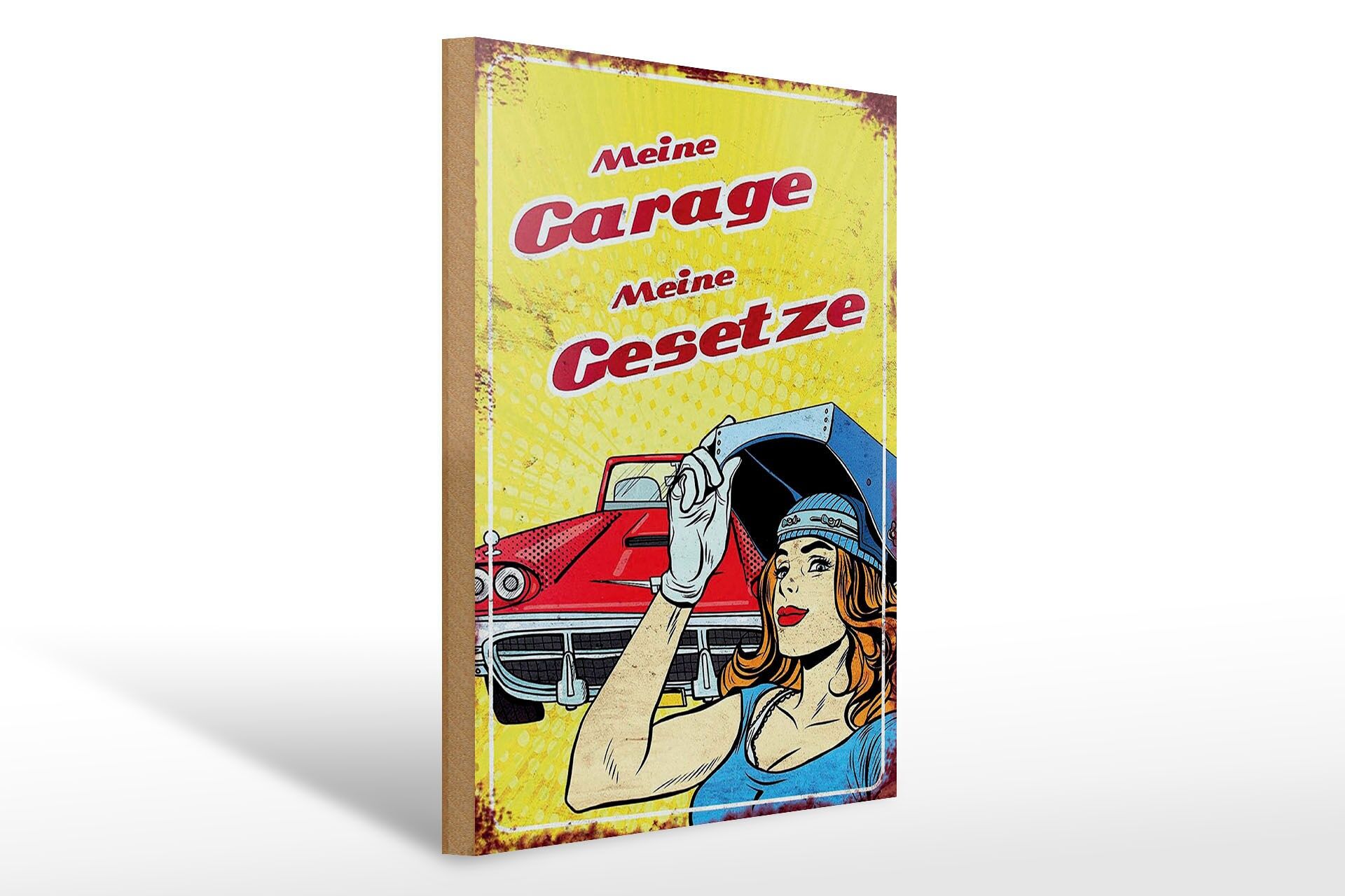 Letrero de madera con frase, 30x40 cm: Mi garaje, mis reglas, cartel decorativo retro