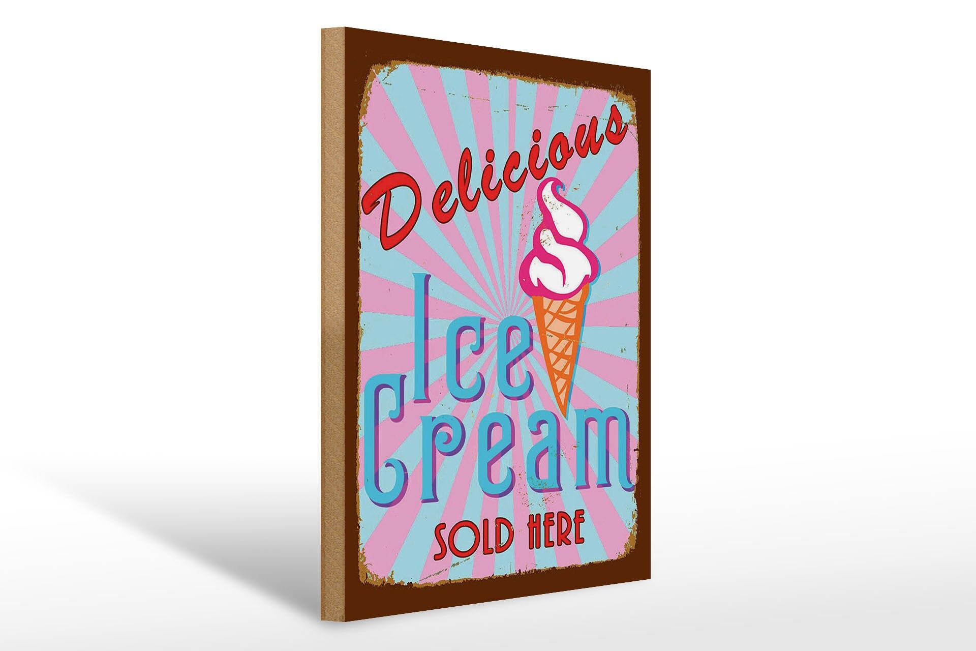 Letrero publicitario de madera 30x40 cm Aquí se vende delicioso helado Letrero decorativo