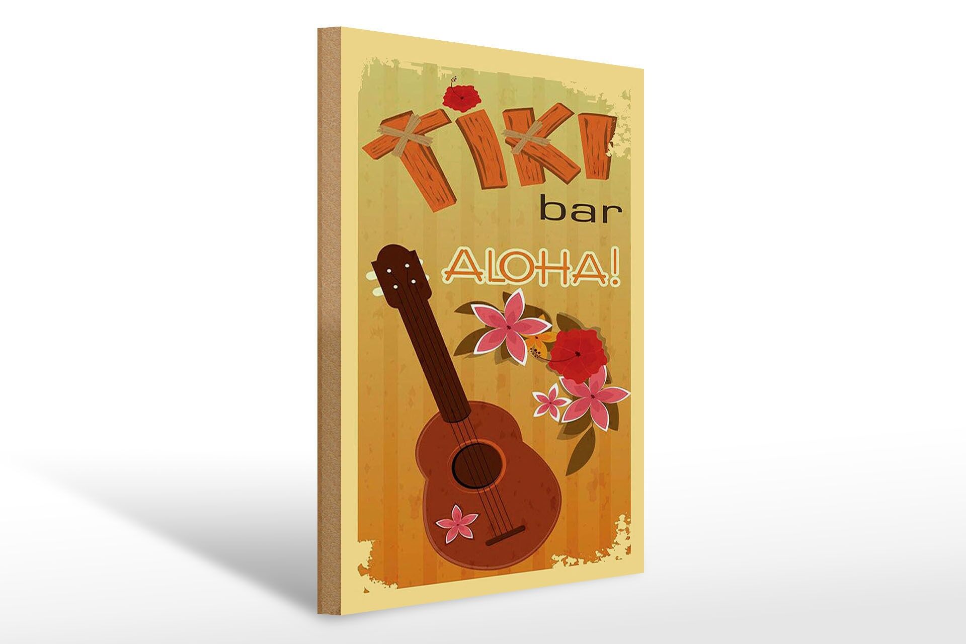 Letrero publicitario de madera 30x40 cm Tiki Bar Aloha Guitarra Letrero Decorativo