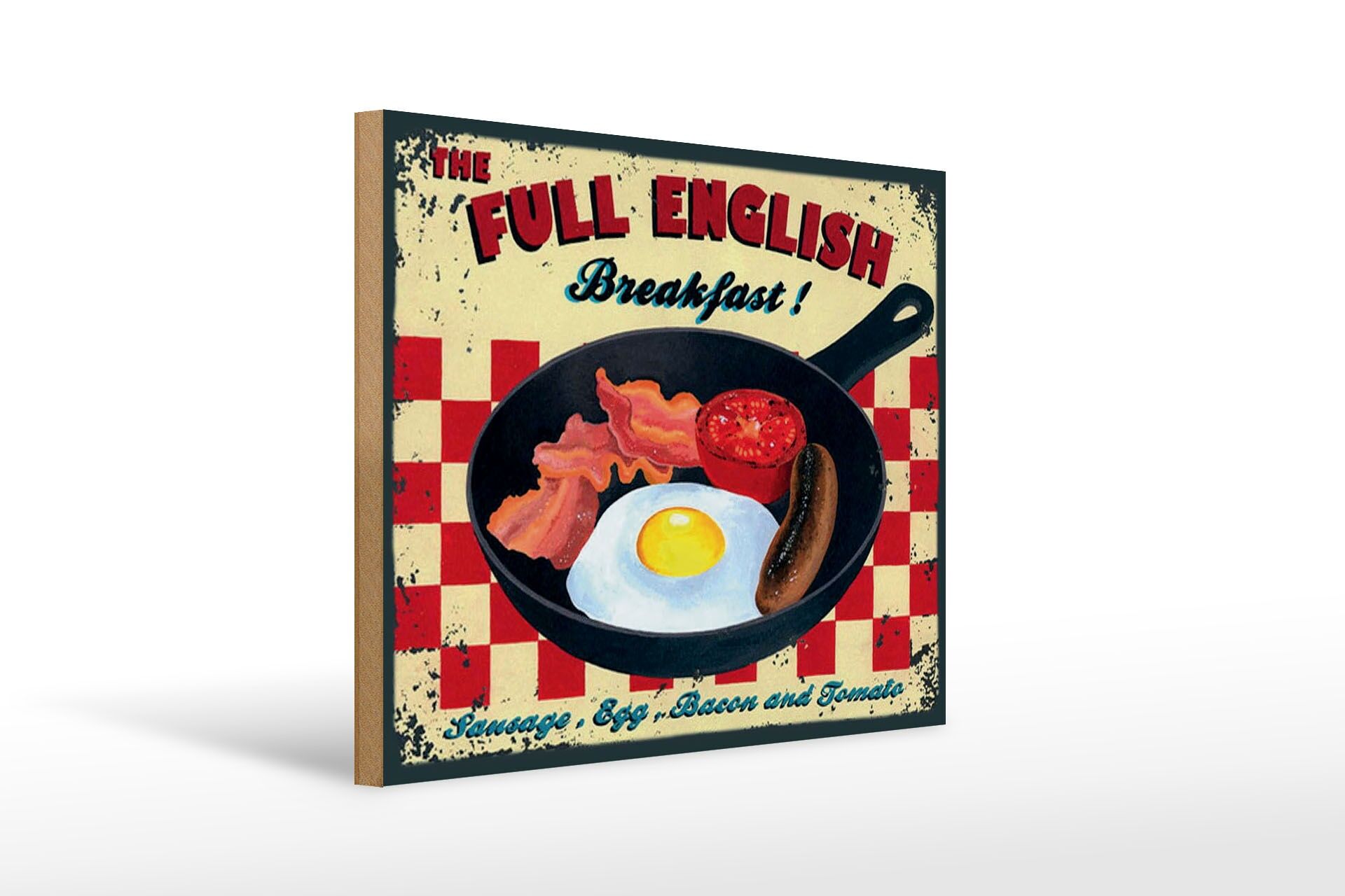 Letrero publicitario de madera 30x40 cm Desayuno Inglés Completo Letrero decorativo retro