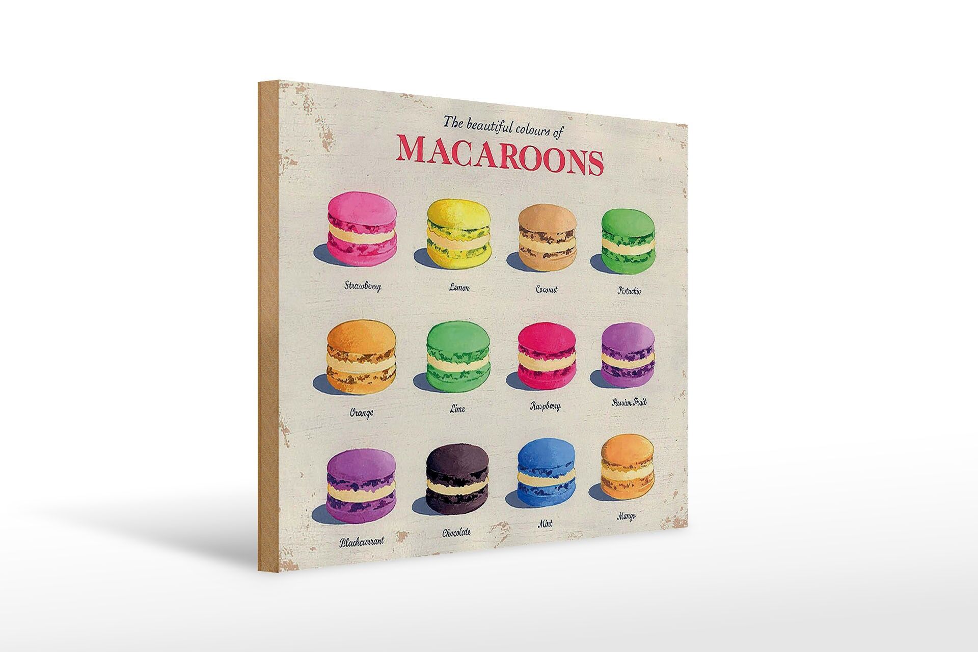 Letrero de madera para repostería, 30 x 40 cm. Los preciosos colores de los macarrones. Letrero decorativo.