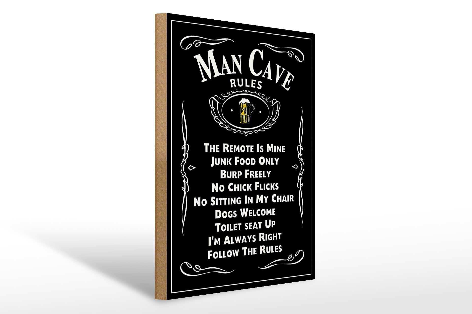 Letrero de madera con frase, 30x40 cm: Reglas de la cueva del hombre, letrero decorativo para vasos de cerveza
