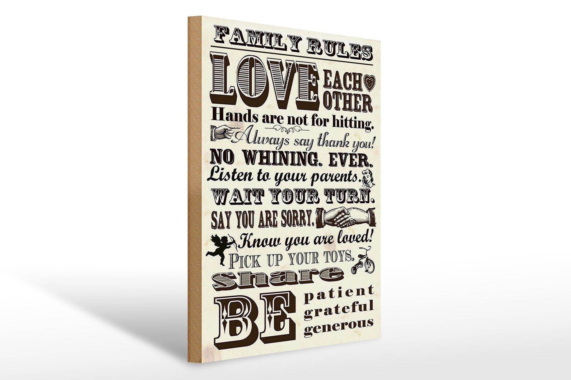 Letrero de madera con frase, 30x40 cm: reglas familiares, amarse unos a otros, cartel decorativo