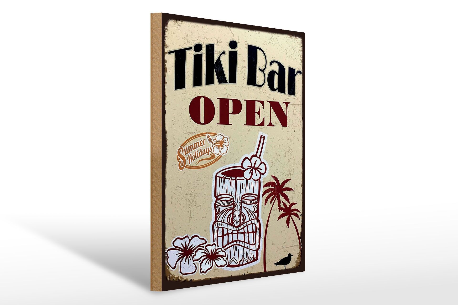 Letrero publicitario de madera 30x40 cm Tiki Bar abierto cartel decorativo