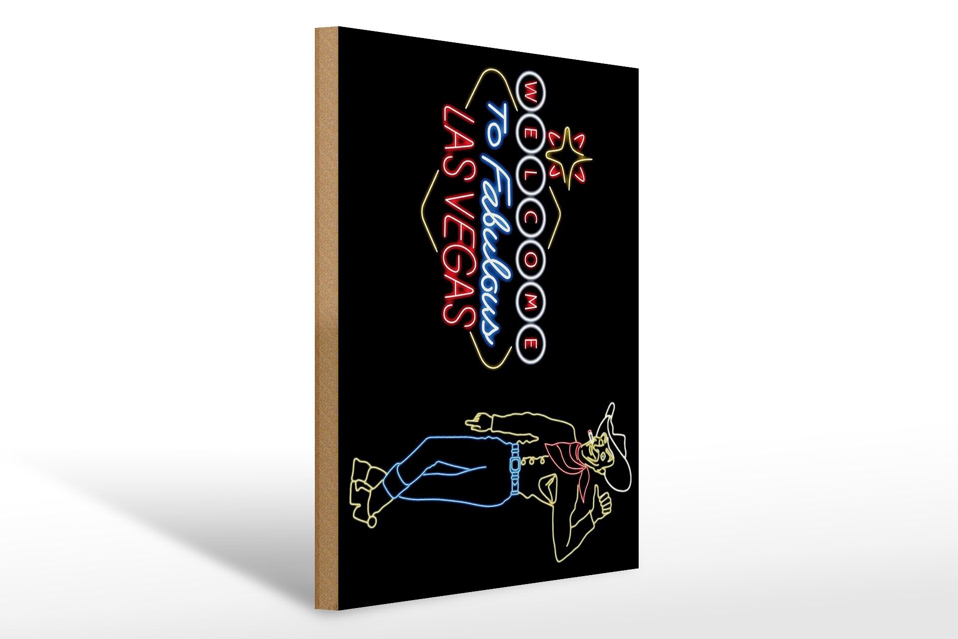 Holzschild Reklame 30x40 cm Welcome to Fabulous Las Vegas Cowboy Deko Schild