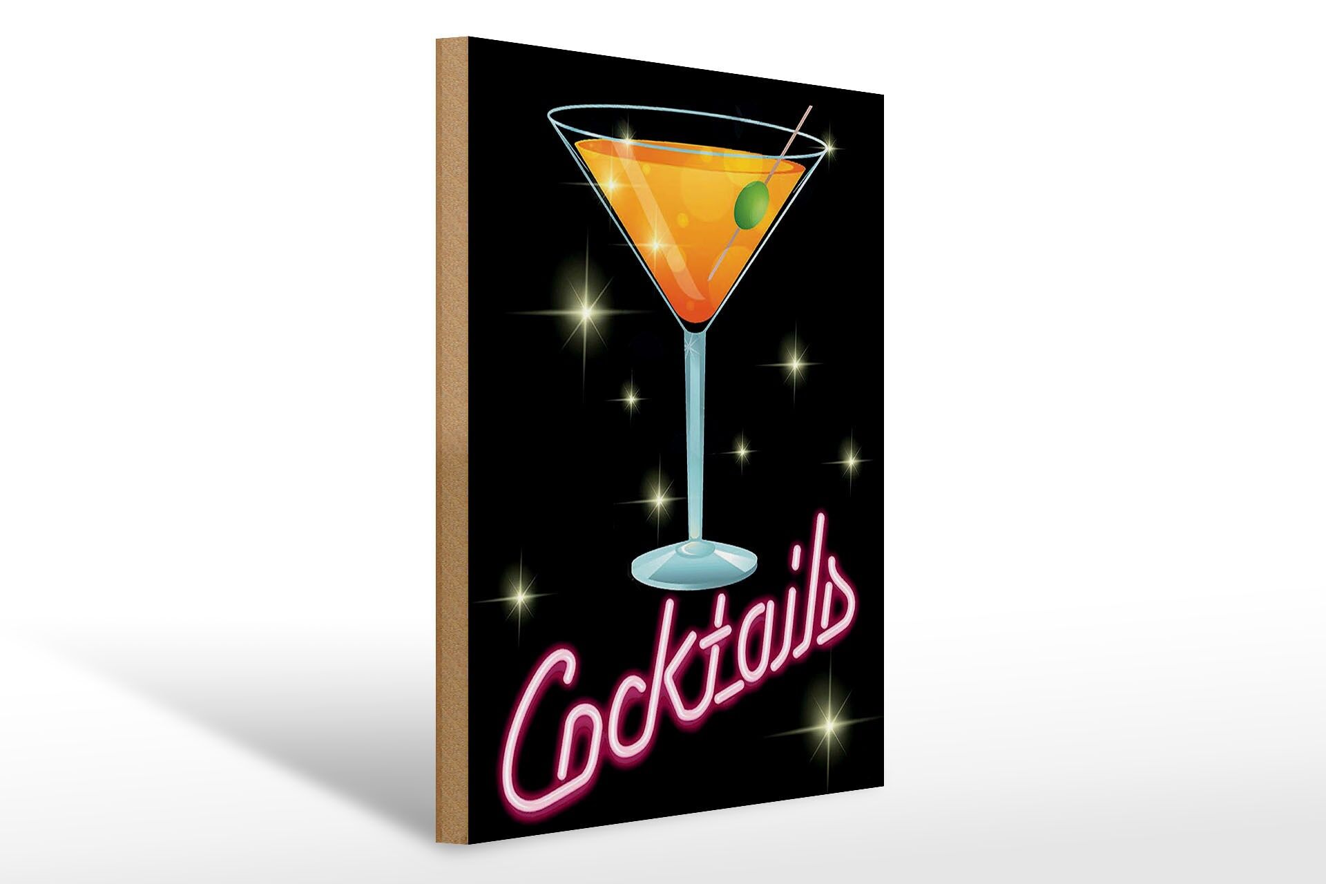 Letrero publicitario de madera 30x40 cm Cócteles Aspecto neón Letrero decorativo