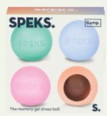 *Nouveau* Lot de 4 mini-balles anti-stress Speks en gel à mémoire de forme