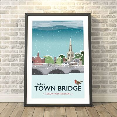 Town Bridge, Bedford, Bedfordshire Winter Print__A3