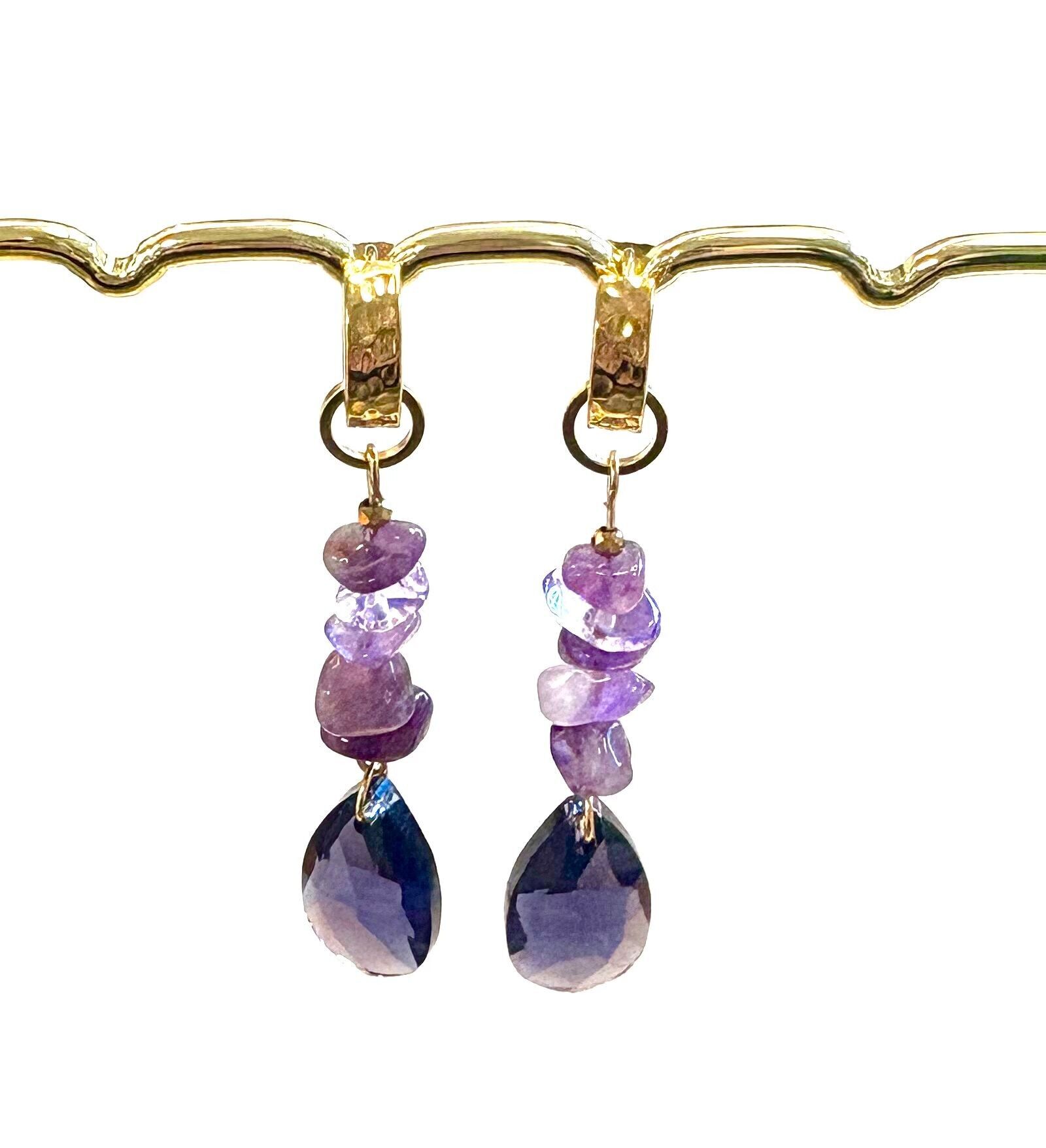 Earrings natural stone and crystal purple
