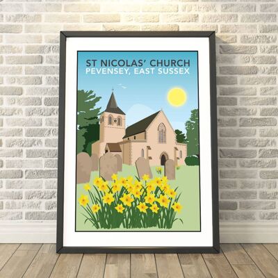 St Nicolas Church, Pevensey, East Sussex Print__A3