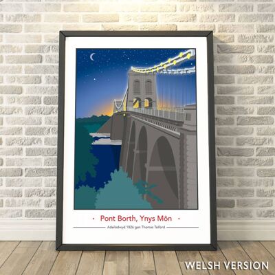 Menai Bridge, Isle of Anglesey, Wales, Welsh Night Print__A3