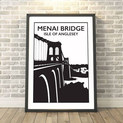Menai Bridge, Isle of Anglesey, Wales Monochrome Print__A3 3