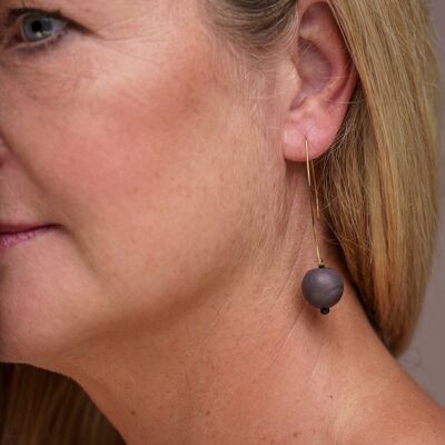 Minimal Drop Tagua Earrings - Charcoal Grey