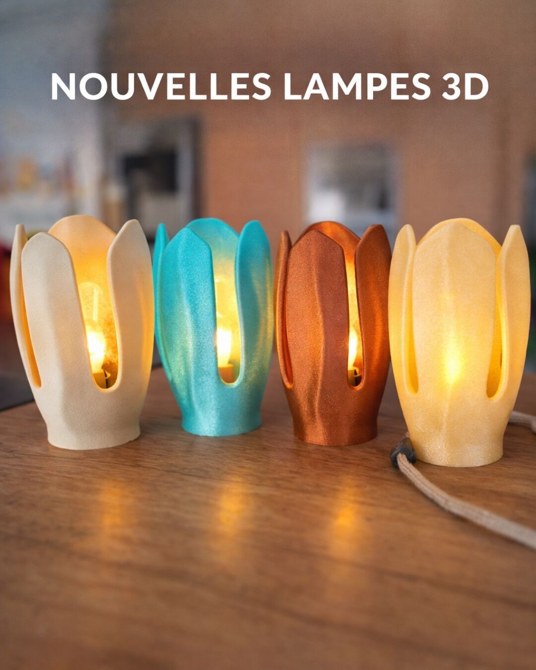 Lámpara de ambiente con forma de tulipán – Fabricada artesanalmente en Francia