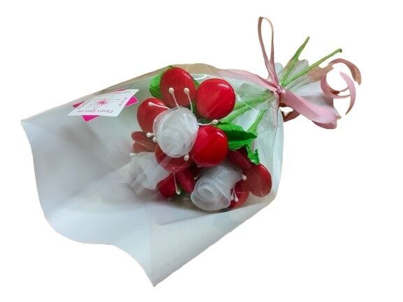 Mini bouquet di 3 margherite rosse in confetti ricoperti di cioccolato