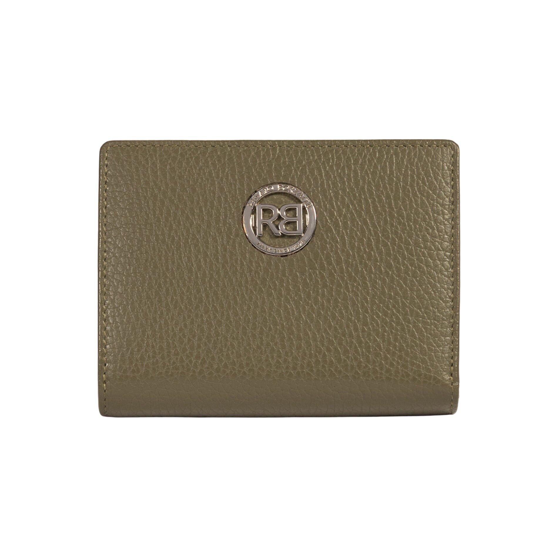 RB1080SAG | Women's Wallet Made in Italy in Genuine Dollar Grain Leather. Olive Green Color.Dimensions (when closed): 13 x 9 x 2.5 cm