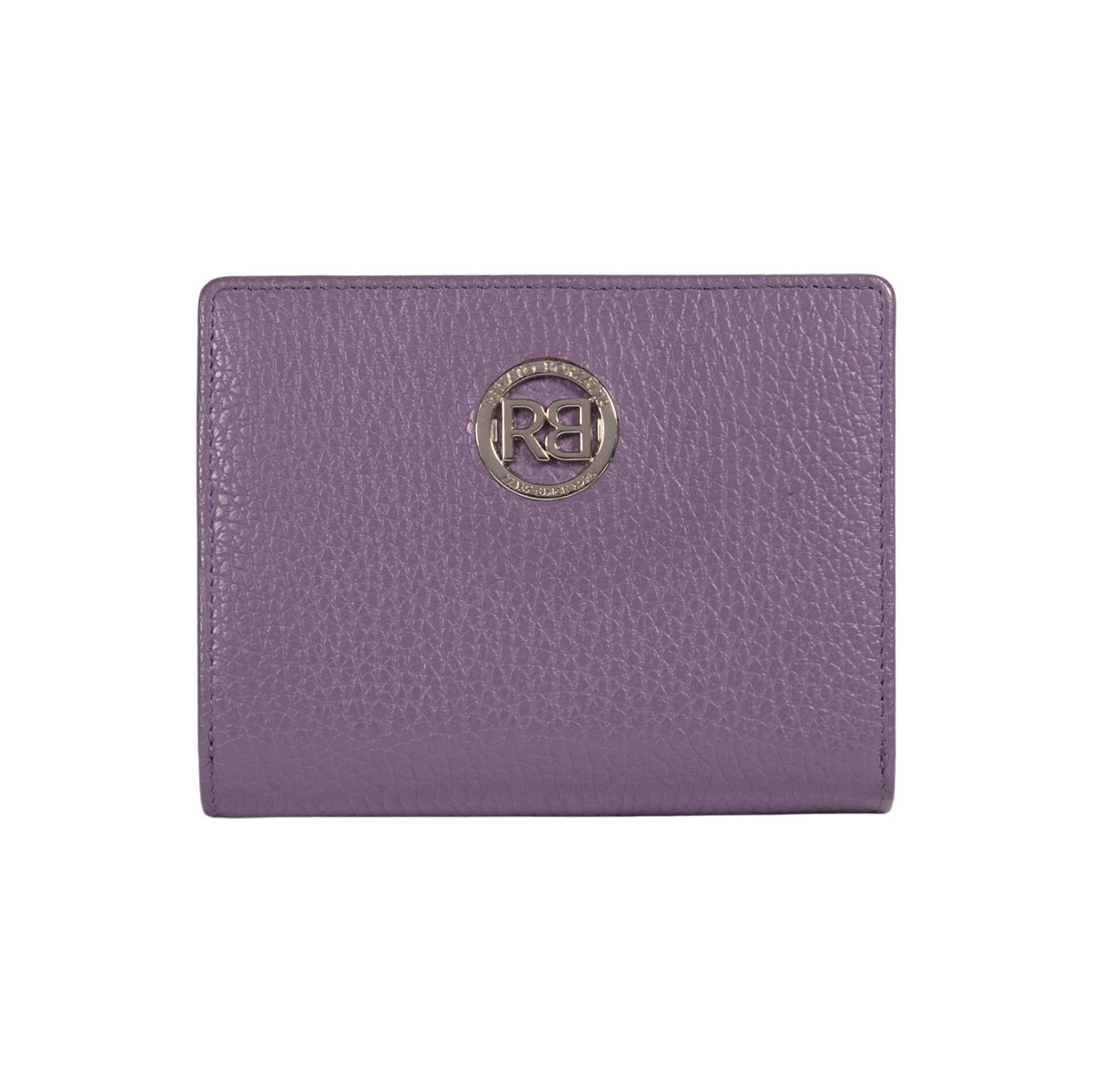 RB1080SY | Women's Wallet Made in Italy in Genuine Dollar Grain Leather. Color Purple.Dimensions (when closed): 13 x 9 x 2.5 cm