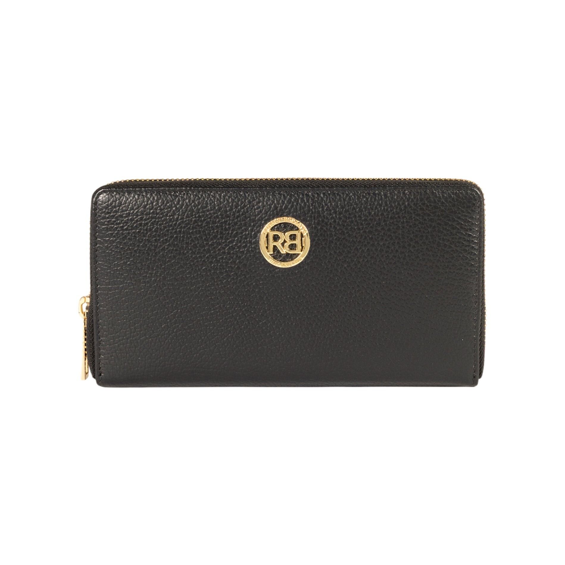 RB1081GA | Women's Zip Around Wallet Made in Italy in Genuine Dollar Grain Leather. Colour Black.Dimensions: 20 x 10 x 2.5 cm
