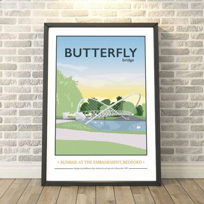 Butterfly Bridge, Bedford, Bedfordshire UK Print__A3