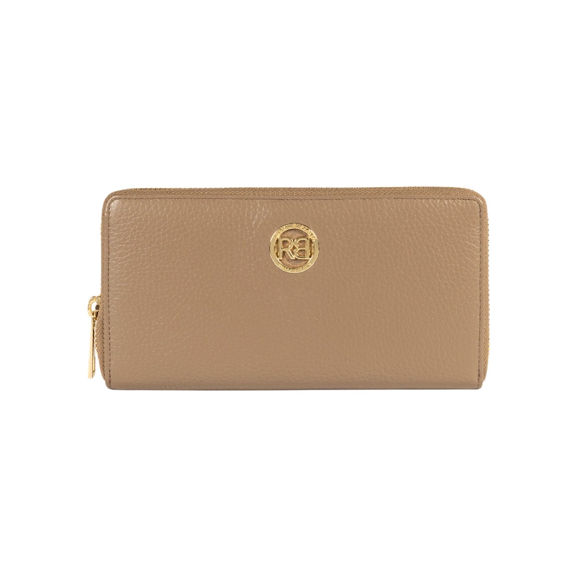 RB1081GAQ | Women's Zip Around Wallet Made in Italy in Genuine Dollar Grain Leather. Taupe color.Dimensions: 20 x 10 x 2.5 cm
