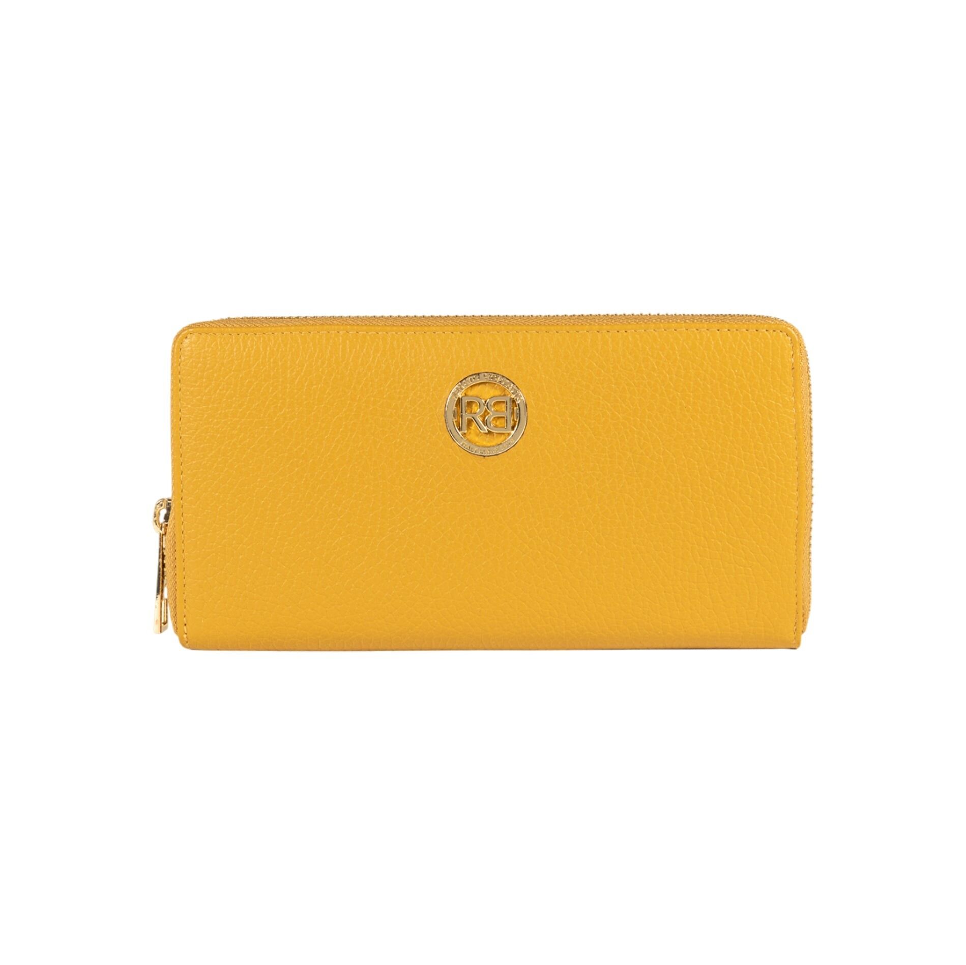 RB1081GAR | Women's Zip Around Wallet Made in Italy in Genuine Dollar Grain Leather. Mustard color.Dimensions: 20 x 10 x 2.5 cm
